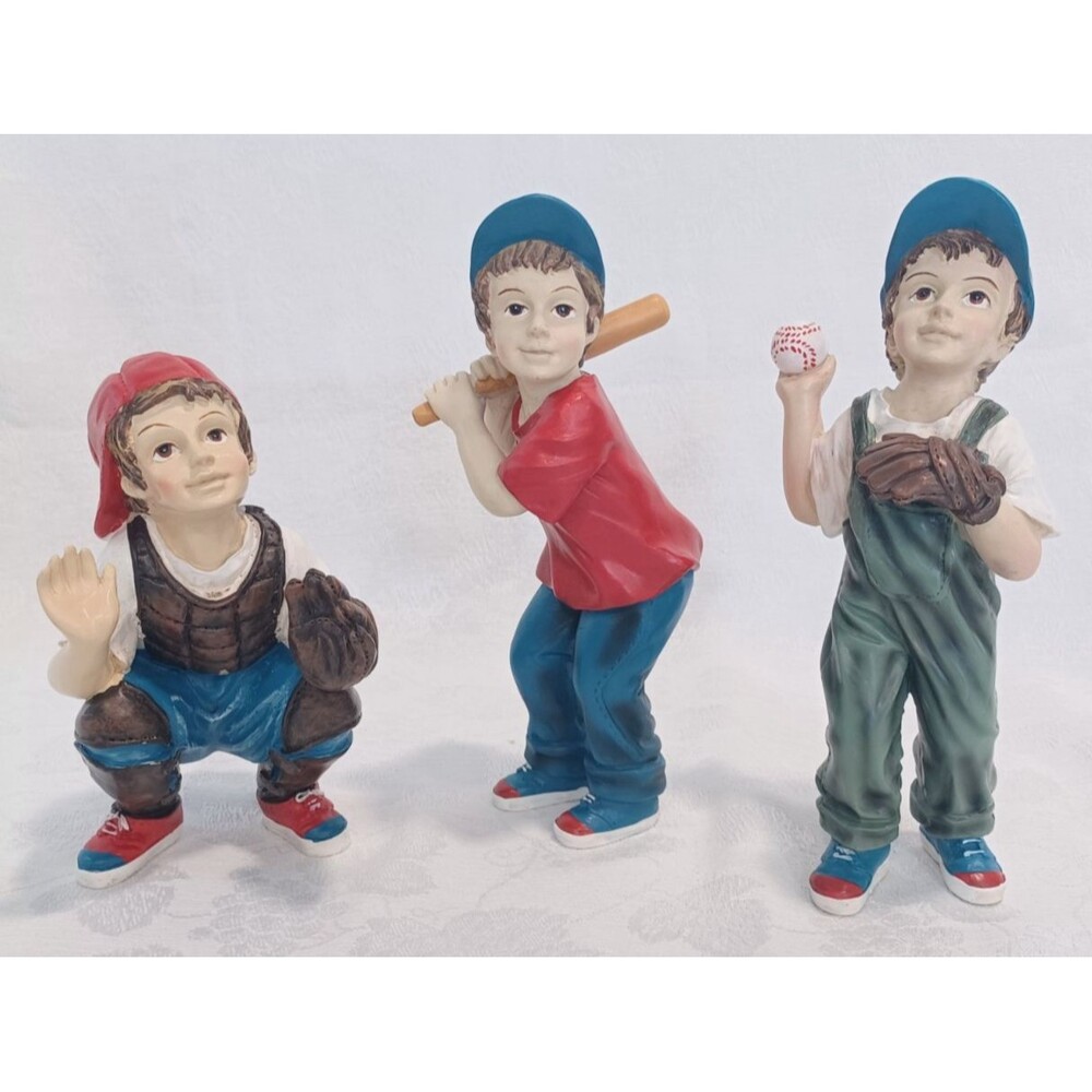 DECORATIVE BASEBALL BOY SCULPTURE FIGURES CATCHER~BATTER~PITCHER